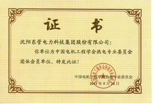 中国电机工程学会热电专委会会员证书